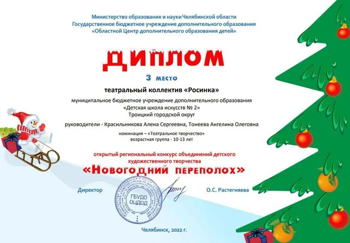 Открытый региональный конкурс объединений детского художественного творчества «Новогодний переполох» Театральный коллектив «Росинка» 2022